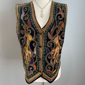 VTG Pabst Blue Ribbon Velvet Vest XXL Black Elephant Print V Neck Button Down